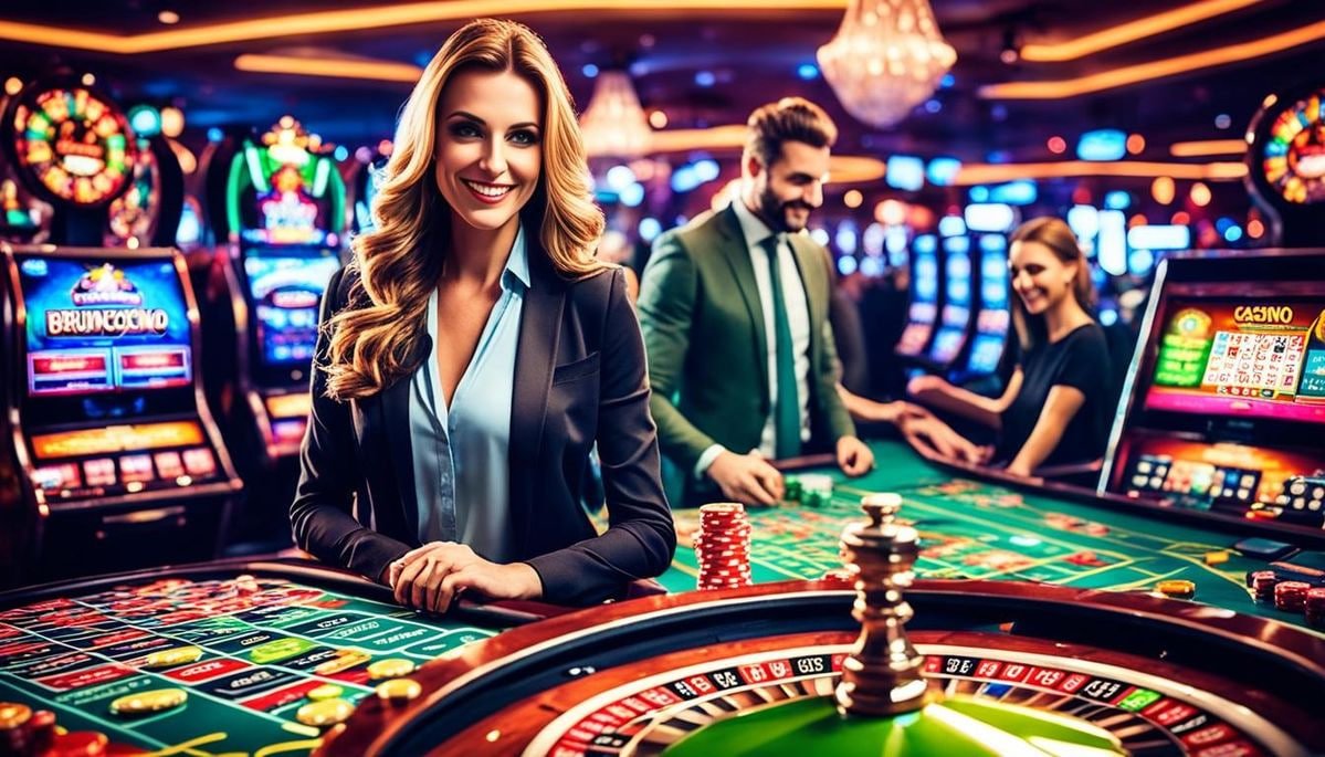 Ilustrasi hiburan digital sportsbook dan slot online di perangkat mobile